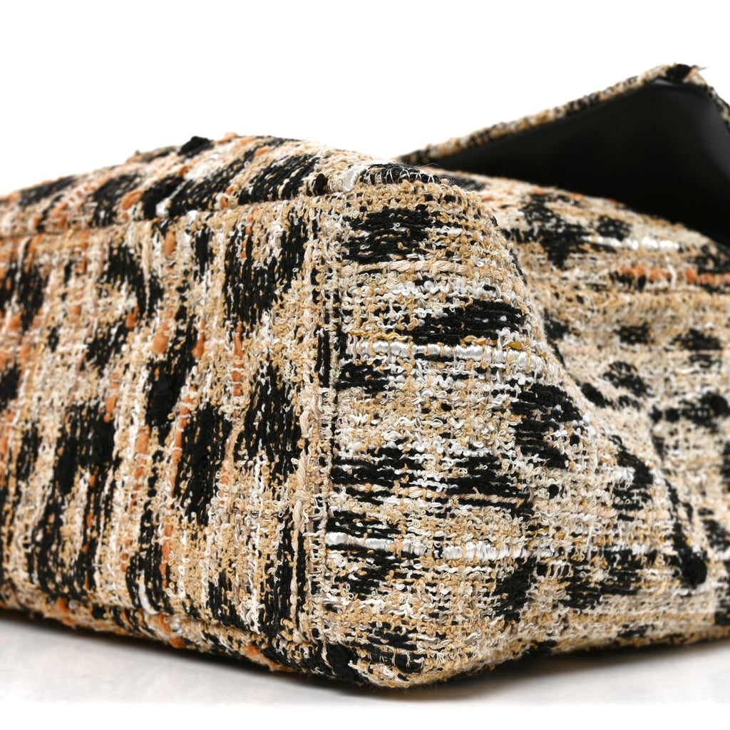 Tweed Mixed Fibers Leopard Print Souplissimo Maxi Flap Brown Black White