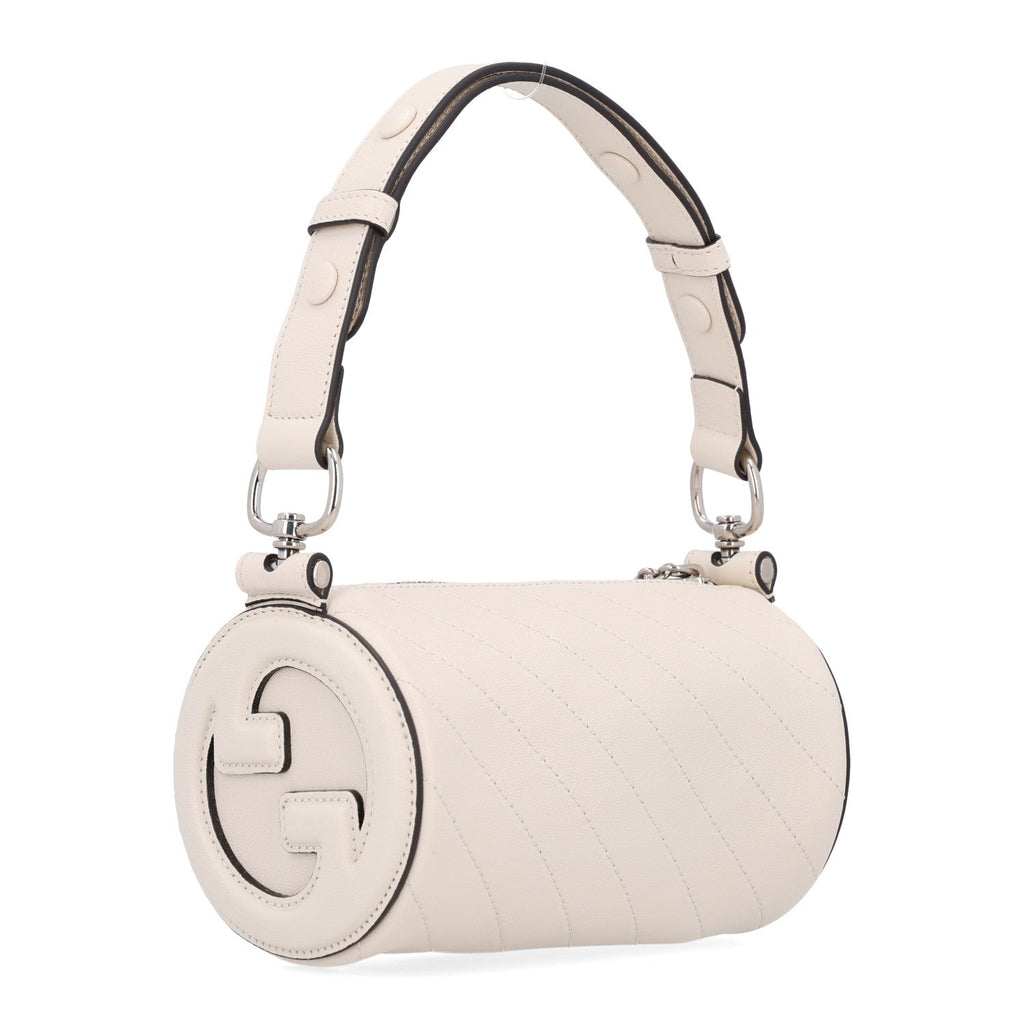 Sakai Be Green Calfskin Diagonal Stitched Mini Blondie Barrel Shoulder Bag Mystic White