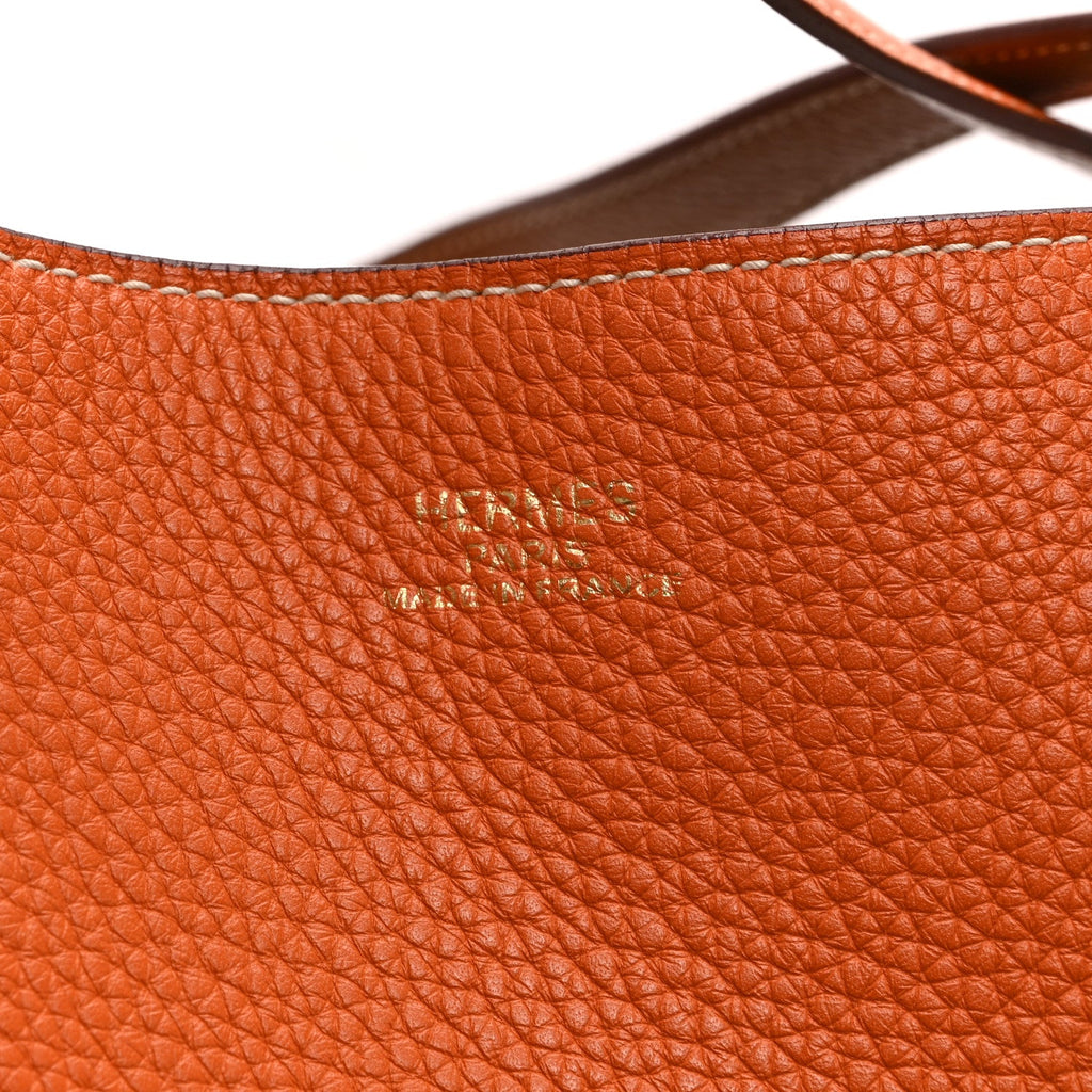 Taurillon Clemence Double Sens 45 Reversible Tote Orange Gold