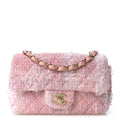 Tweed Quilted Mini Rectangular Flap Light Pink White