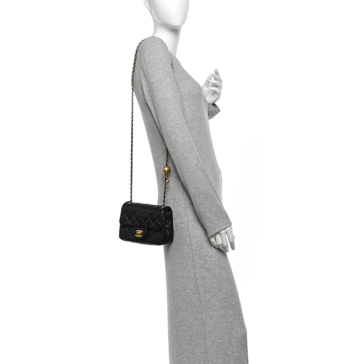 Lambskin Quilted Mini Pearl Crush Flap Black