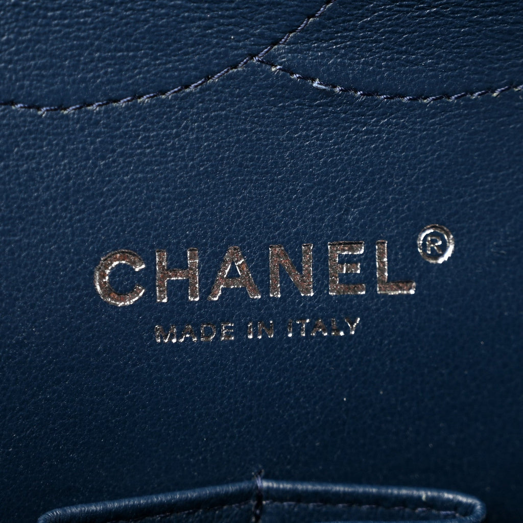 Caviar Quilted Jumbo Double Flap Navy Blue