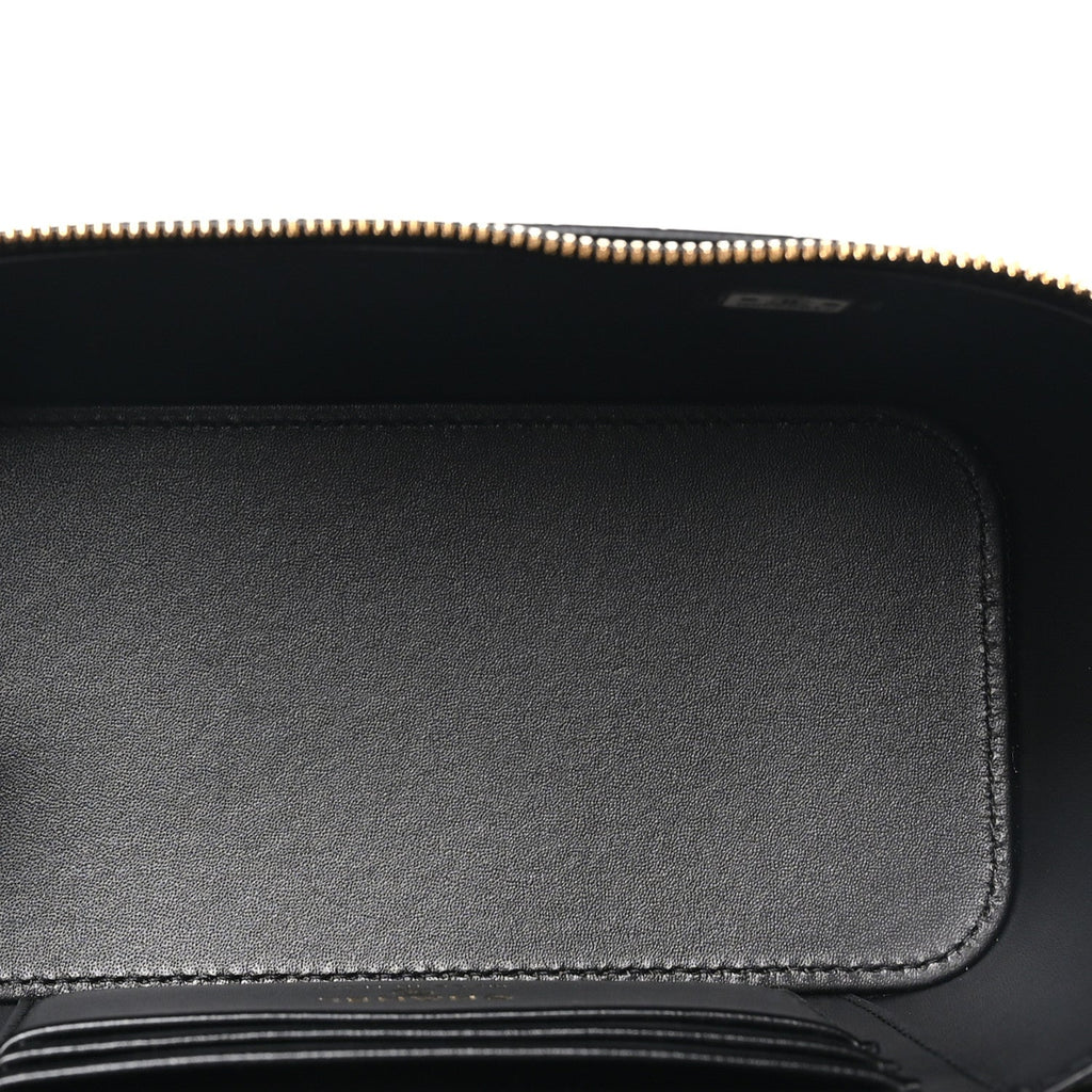 Calfskin Crocodile Embossed Crococo Small Top Handle Vanity Case With Chain Black
