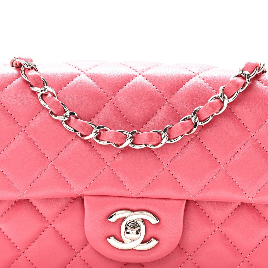 Lambskin Quilted Mini Rectangular Flap Pink