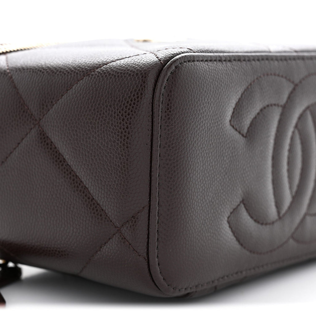 Caviar Quilted Top Handle Long Vanity Dark Brown