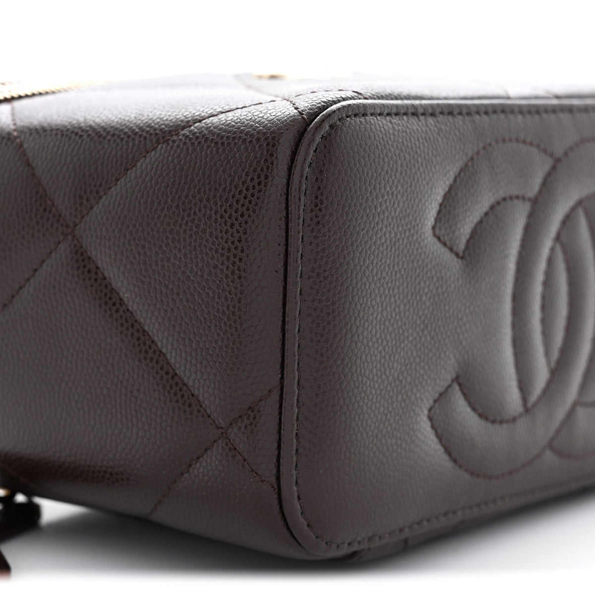 Caviar Quilted Top Handle Long Vanity Dark Brown