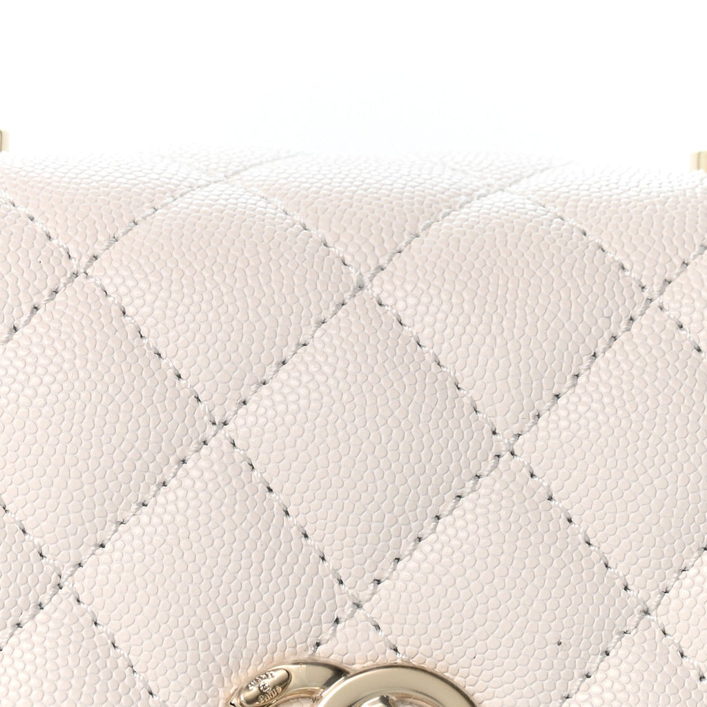 Caviar Quilted Mini Coco Handle Flap White
