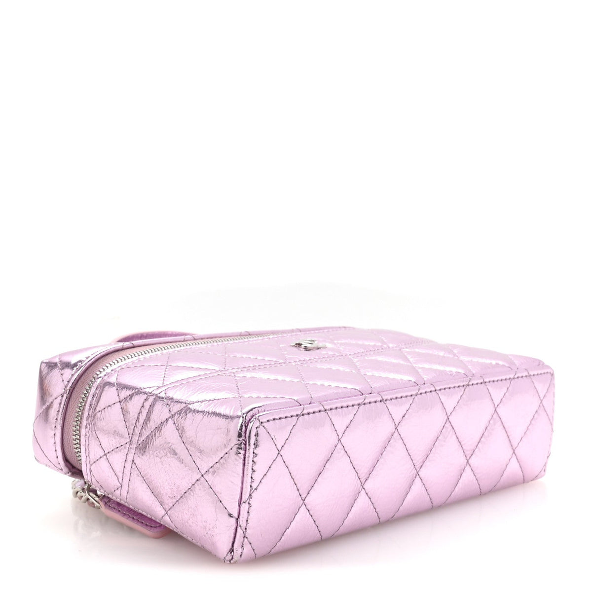 Metallic Calfskin Quilted Slim Vanity With Chain Pink