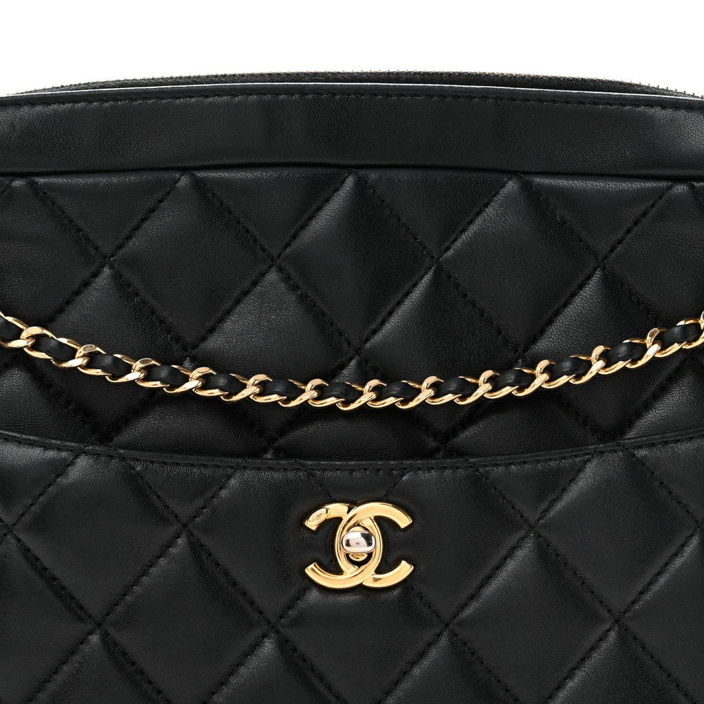 Lambskin Quilted Large Camera Case Black