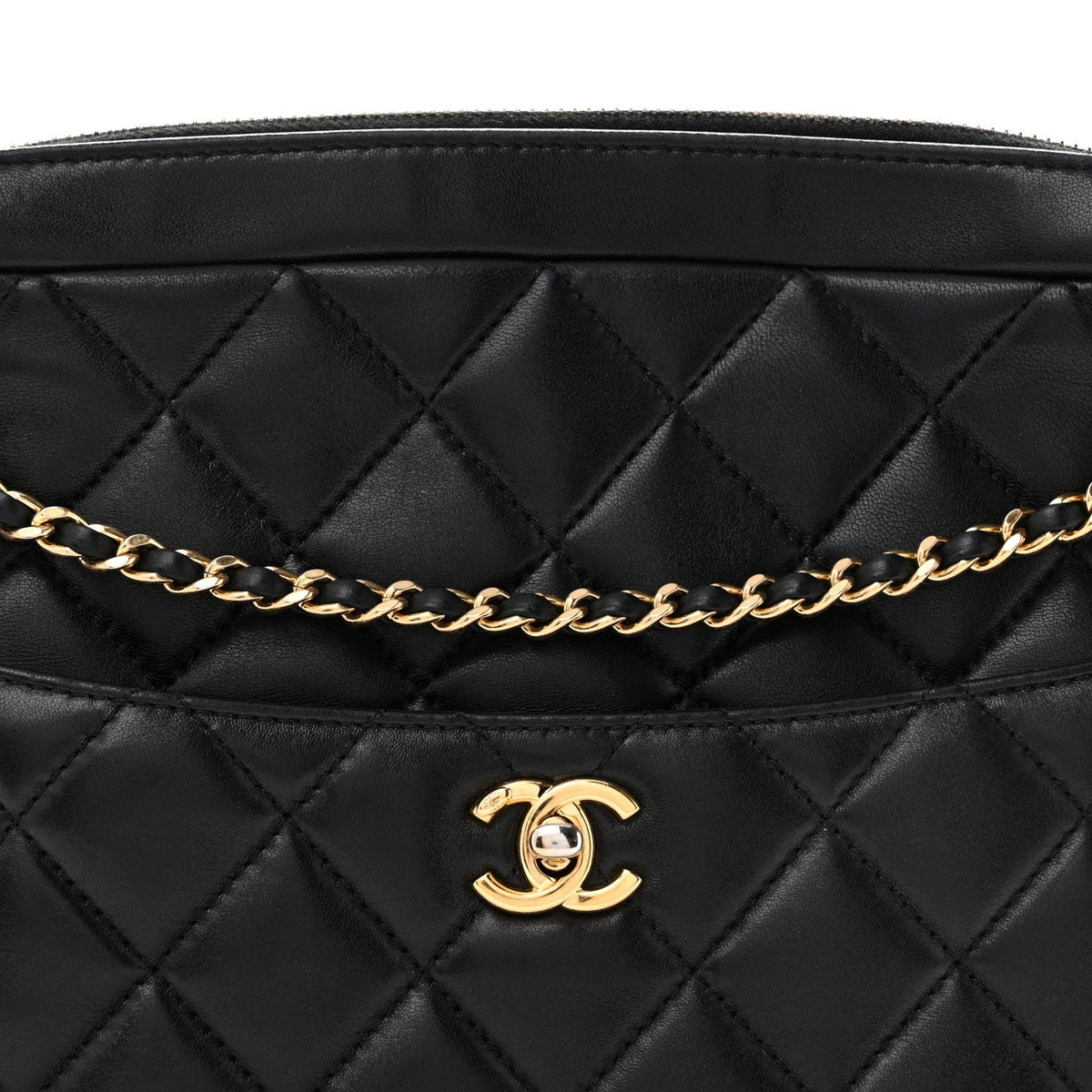 Lambskin Quilted Large Camera Case Black