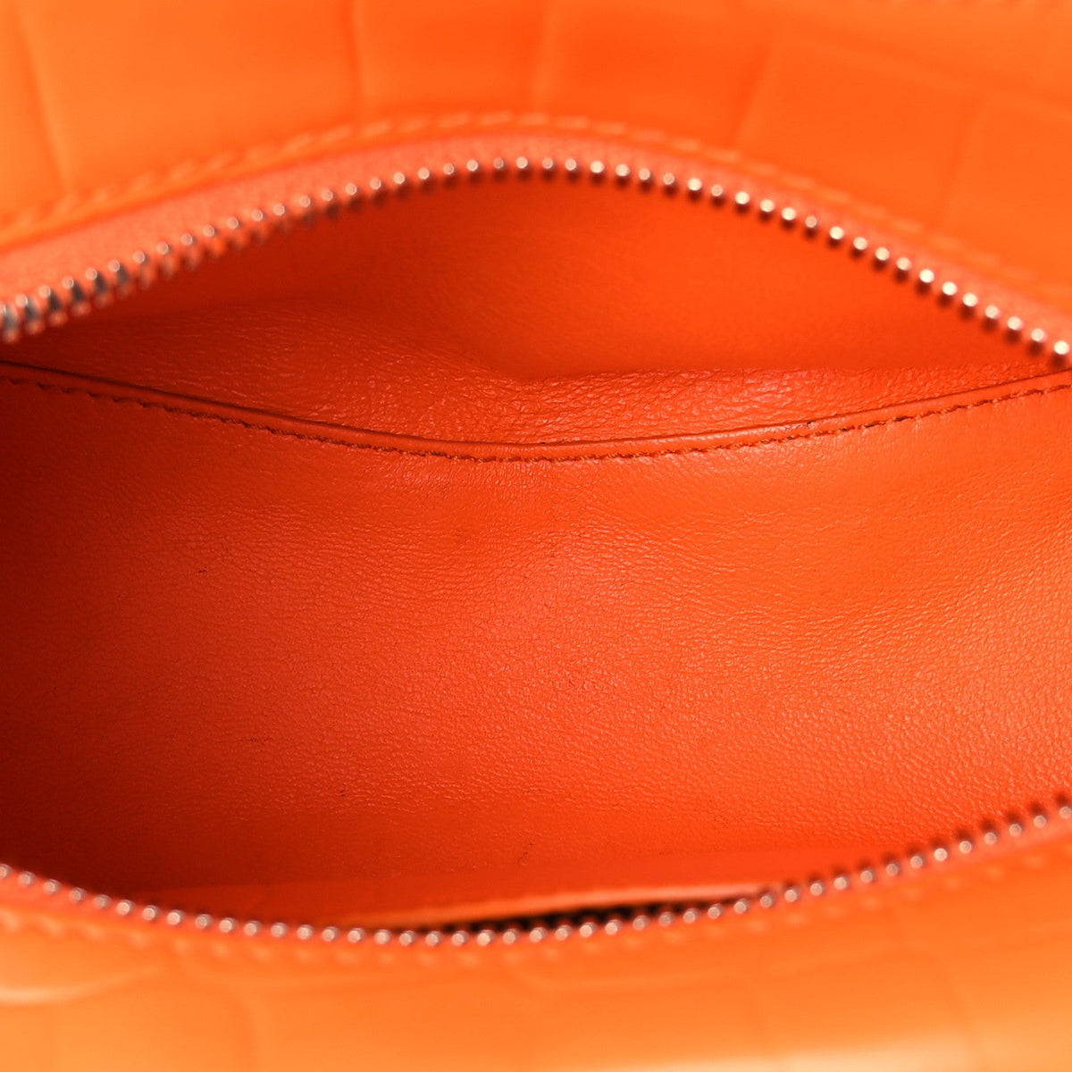 Semi Shiny Calfskin Crocodile Embossed Neo Classic Silver Hardware Mini City Orange