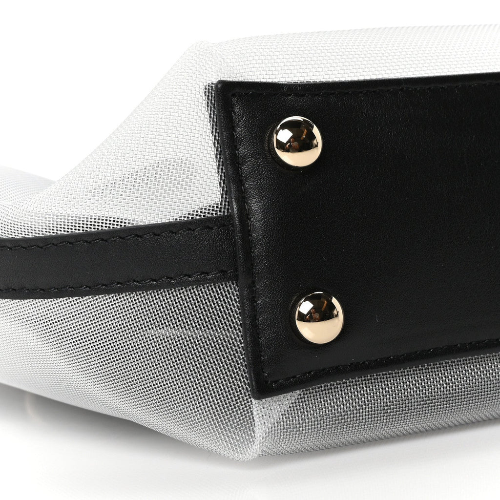Mesh Calfskin Small Shopping Bag Transparent Black