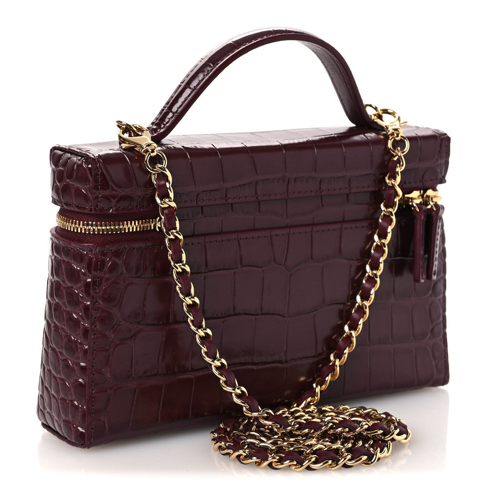 Calfskin Crocodile Embossed Crococo Exoticoco Vanity With Chain Dark Burgundy
