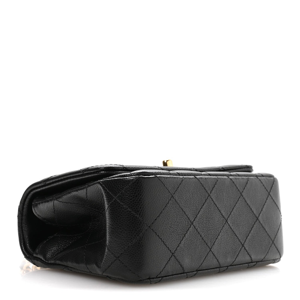 Caviar Quilted Metal Top Handle Mini Flap Black