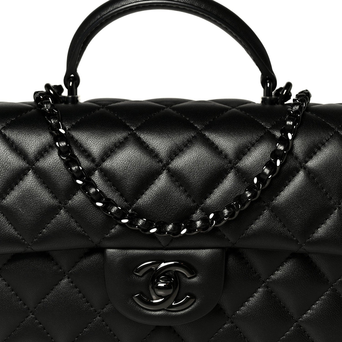Lambskin Quilted Mini Top Handle Rectangular Flap So Black