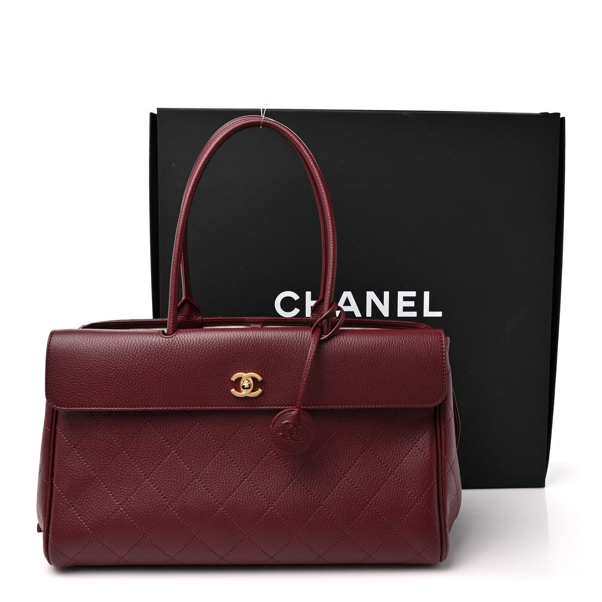Grained Calfskin Stitched Urban Essentials Shopping Bag Dark Burgundy