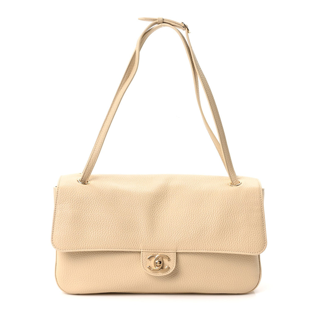 Grained Calfskin Small Souplissimo Maxi Flap Beige
