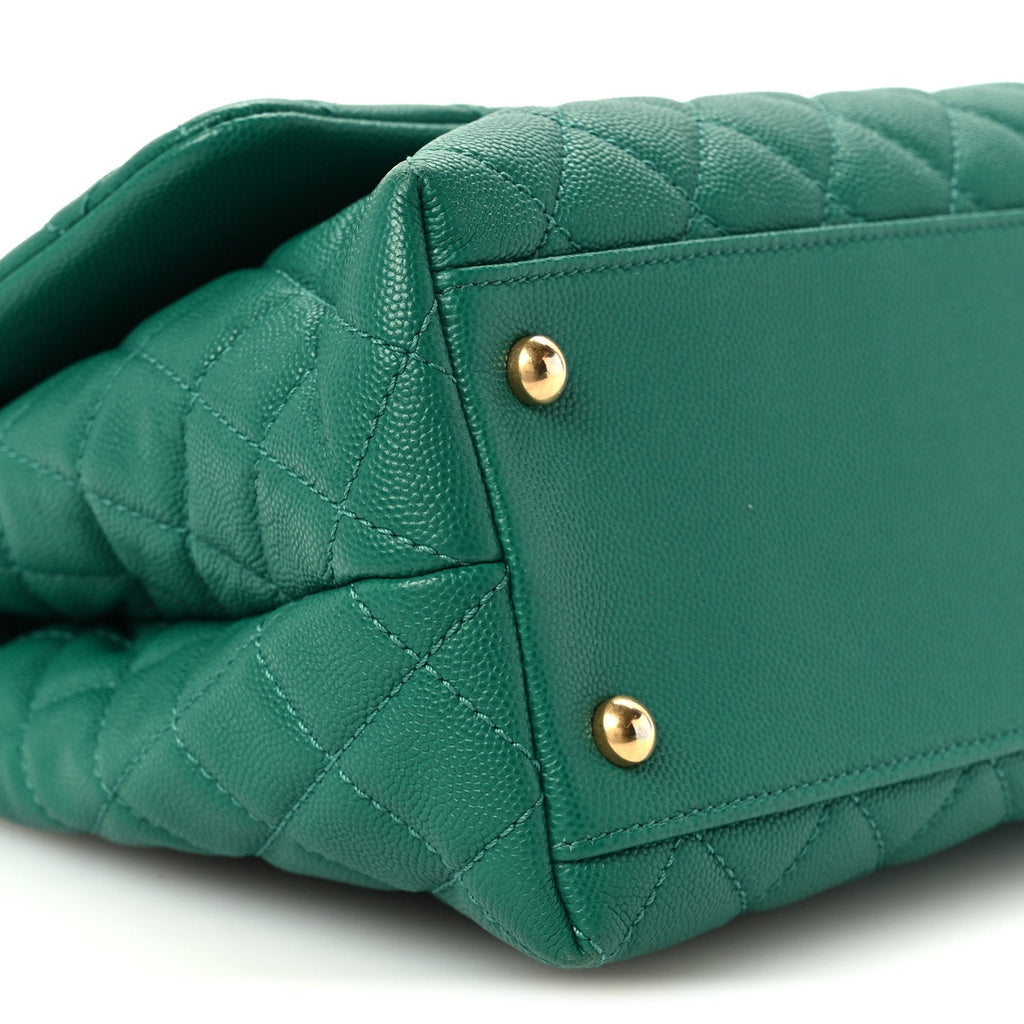 Caviar Quilted Small Coco Handle Flap Green