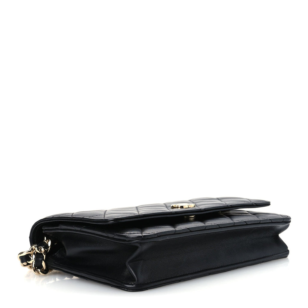 Lambskin Quilted Coco Charms Wallet On Chain Black