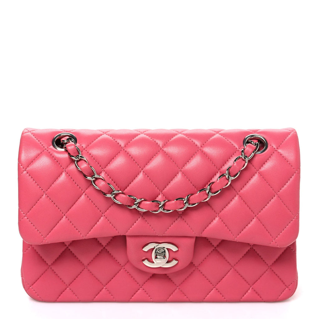 Lambskin Quilted Small Double Flap Pink