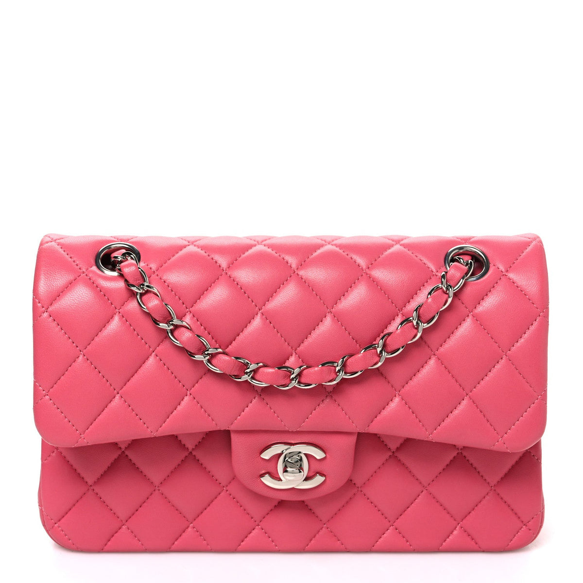 Lambskin Quilted Small Double Flap Pink
