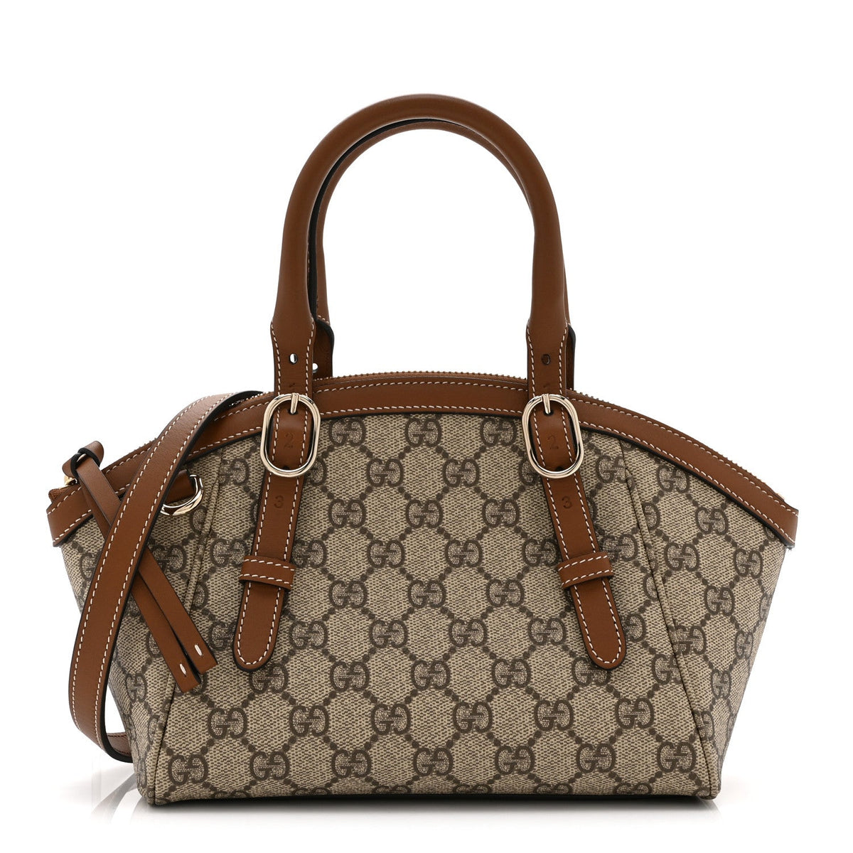 GG Supreme Monogram Emblem Small Top Handle Tote Bag Beige Dark Brown