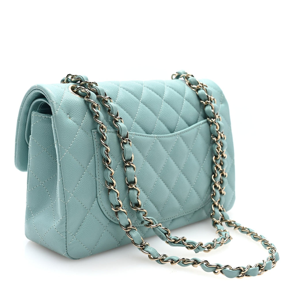 Caviar Quilted Small Double Flap Light Blue
