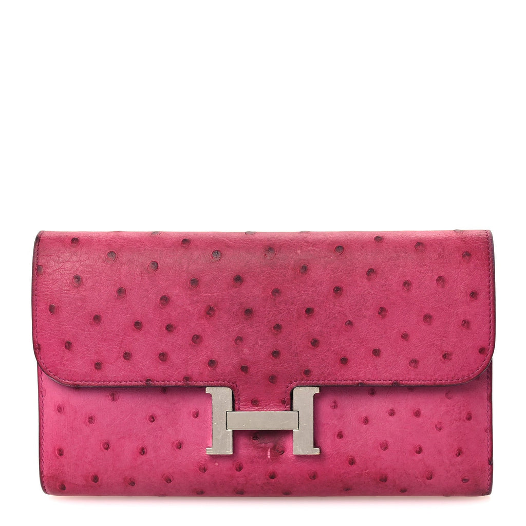 Ostrich Constance Long Wallet Rose Poupre