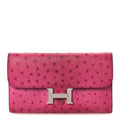 Ostrich Constance Long Wallet Rose Poupre
