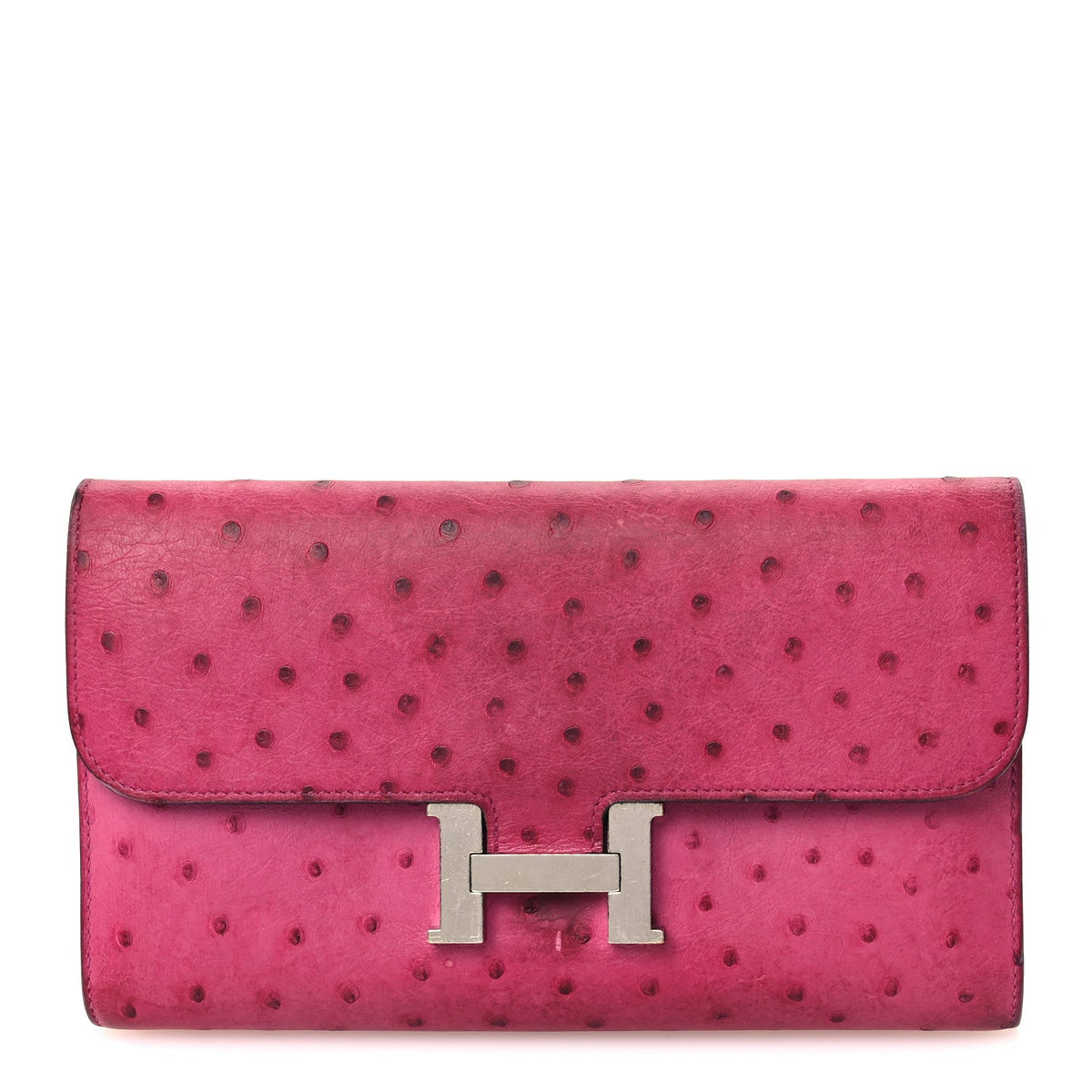 Ostrich Constance Long Wallet Rose Poupre