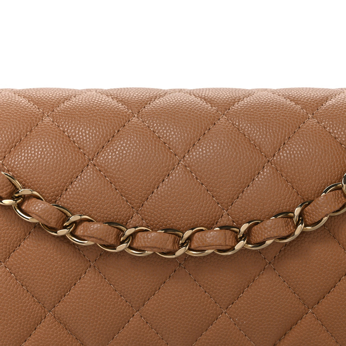 Caviar Quilted Medium Double Flap Light Brown