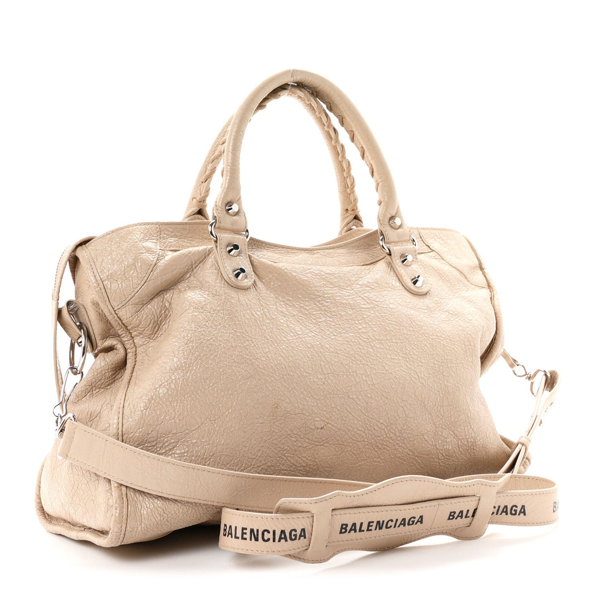 Agneau Classic Silver Hardware City Logo Strap Light Beige Black