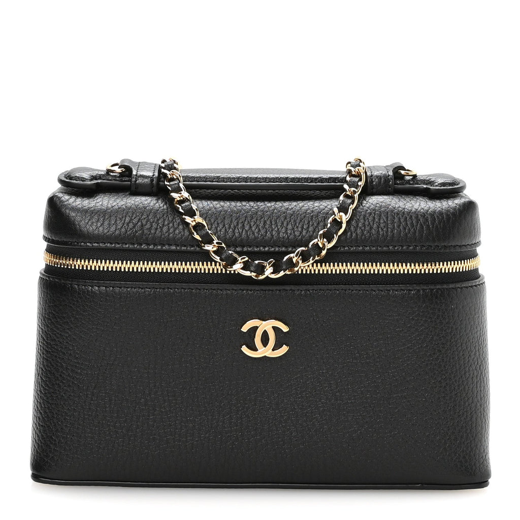 Grained Calfskin Small Supple Trapeze Vanity With Chain Black