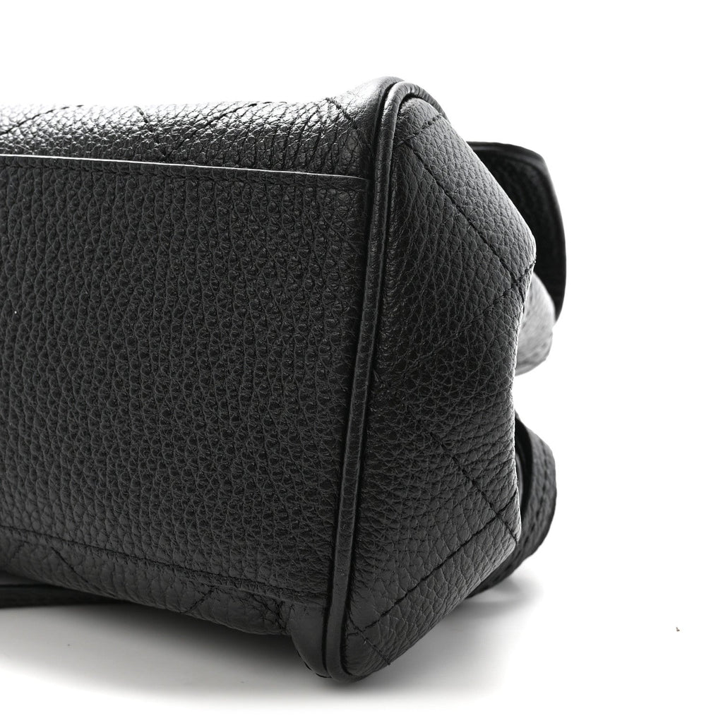 Grained Calfskin Stitched Urban Essentials Small Shopping Bag Black