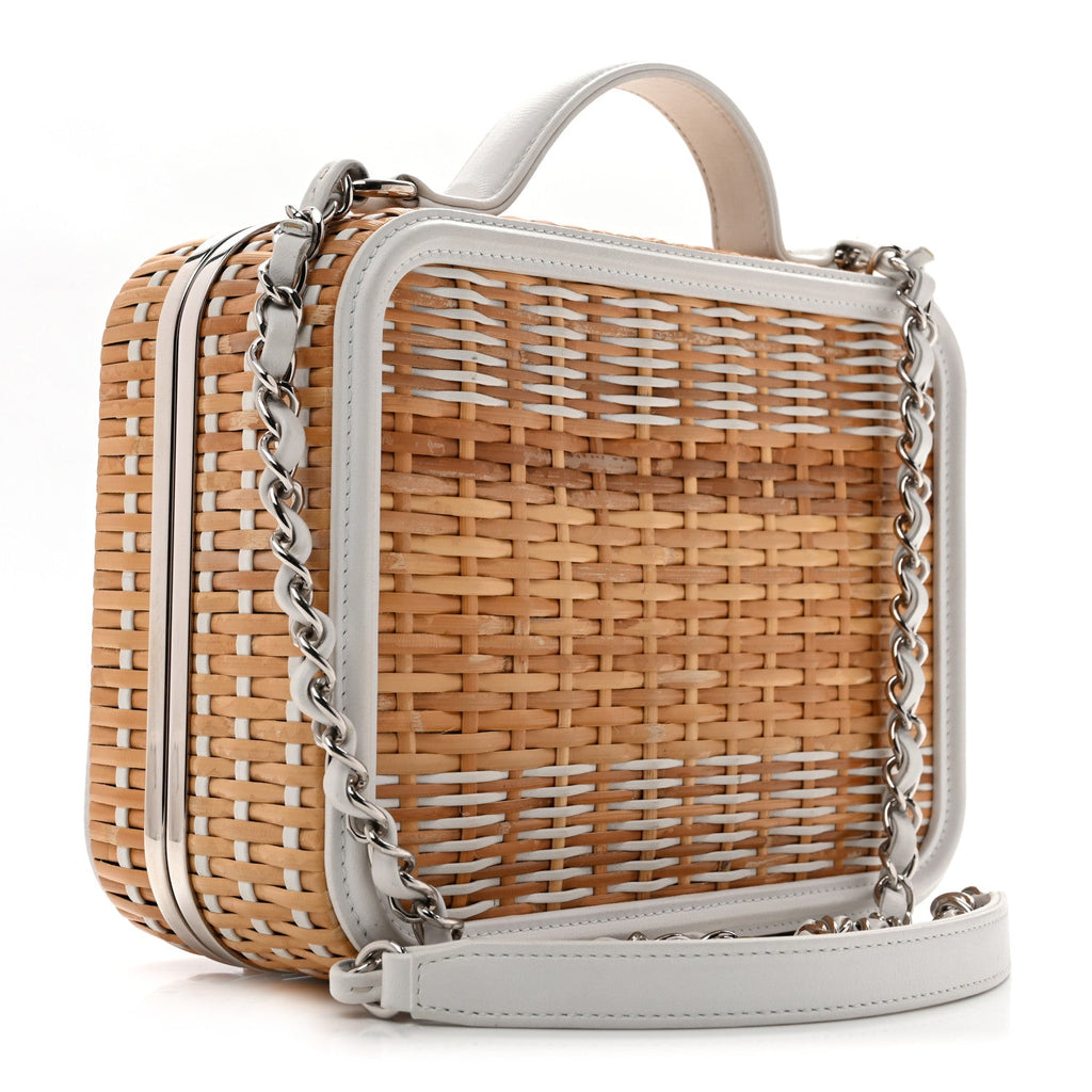 Raffia Calfskin CC Filigree Vanity Case White
