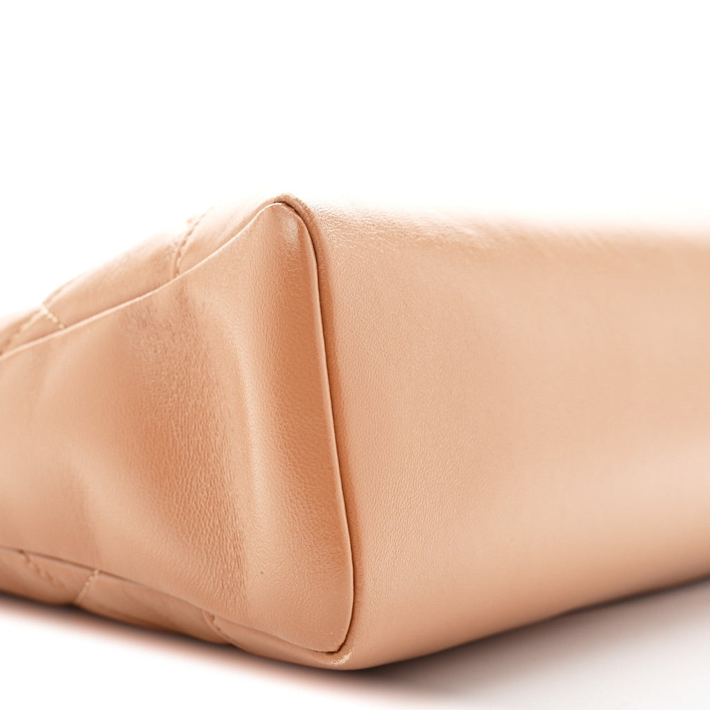 Shiny Crumpled Calfskin Quilted 31 Shopping Bag Dark Beige