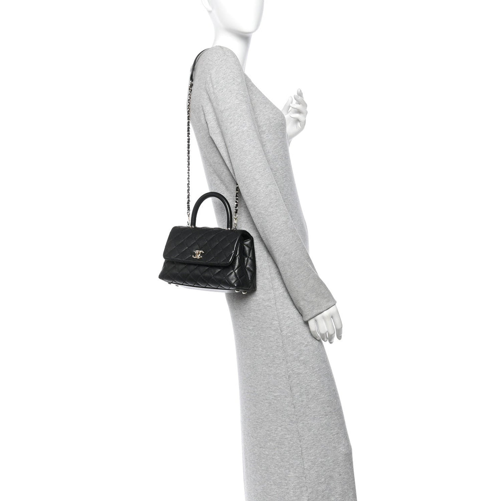 Caviar Quilted Mini Coco Handle Flap Black