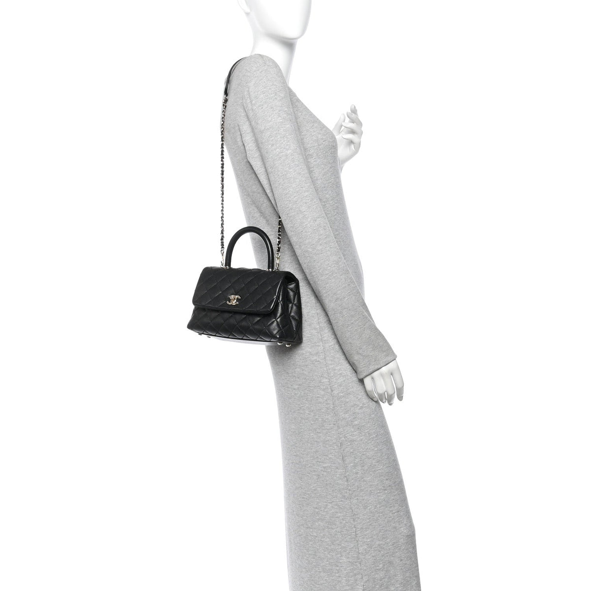 Caviar Quilted Mini Coco Handle Flap Black