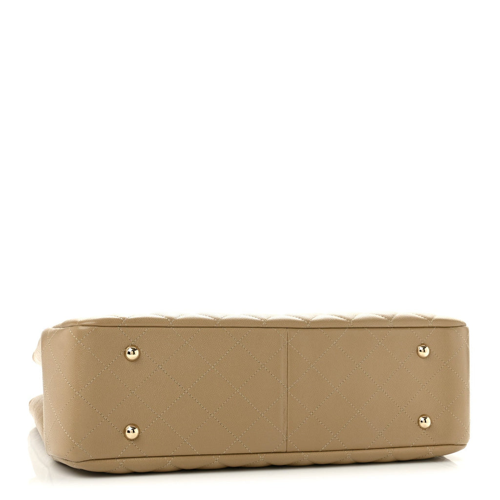 Caviar Quilted Large Shopping Tote Beige