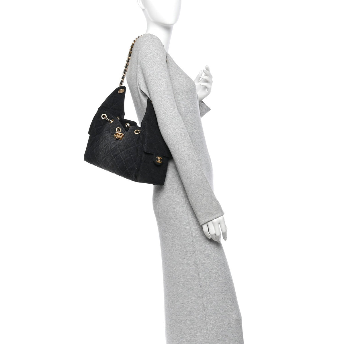 Washed Denim Quilted Small Chanel 25 Handbag Black