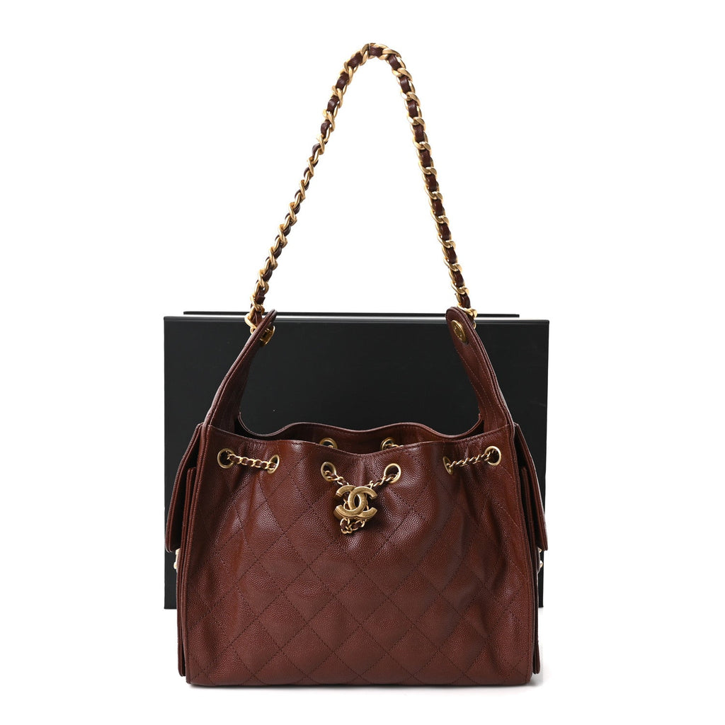 Caviar Quilted Small Chanel 25 Handbag Brown