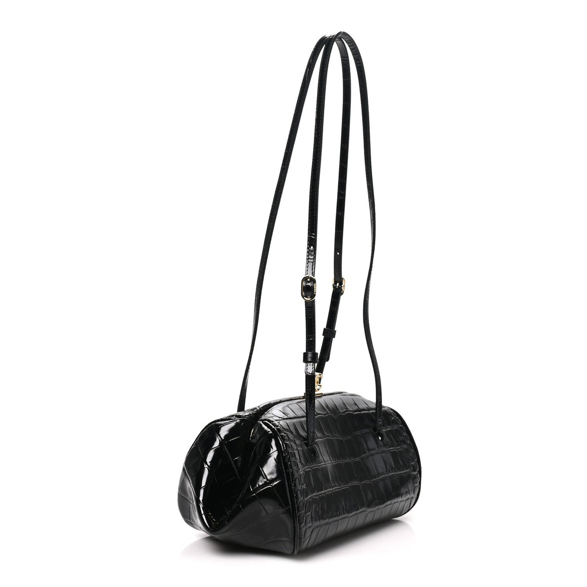 Calfskin Crocodile Embossed Pretty CC Clutch With Strap Black