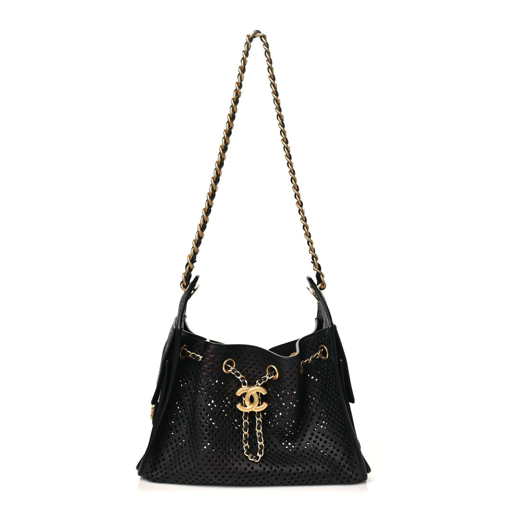 Perforated Calfskin Mini Chanel 25 Handbag Black