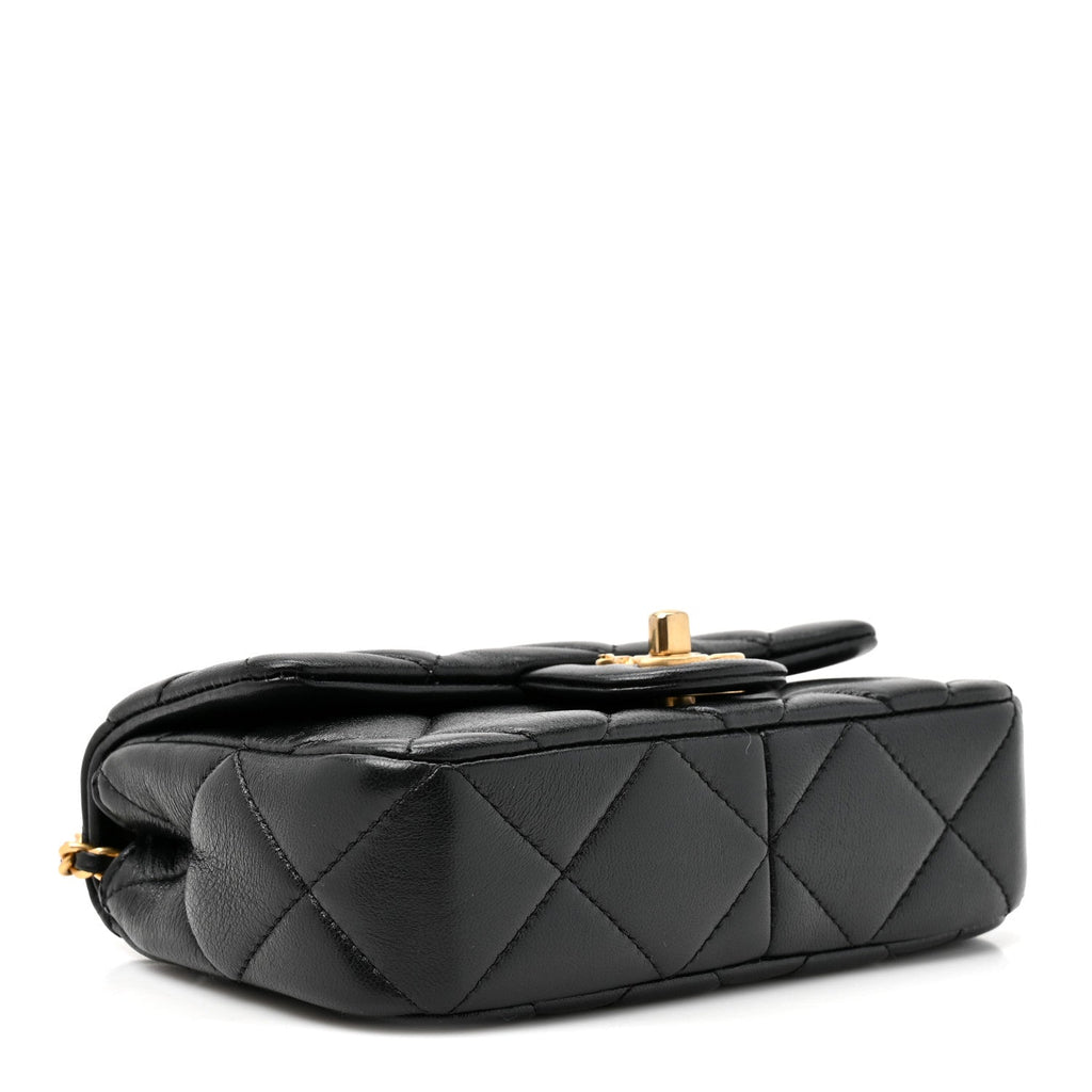 Lambskin Quilted Pearl Mini Flap Black Black