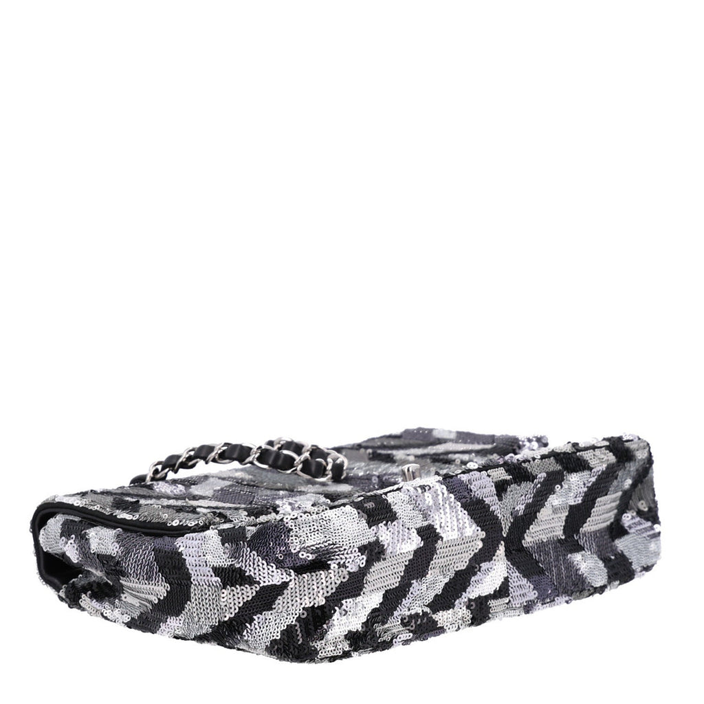 Sequin Medium Single Flap Silver Black
