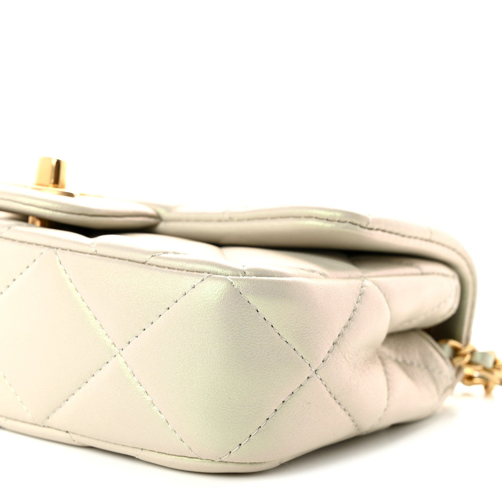 Pearly Lambskin Pearl Quilted Mini Flap Ivory