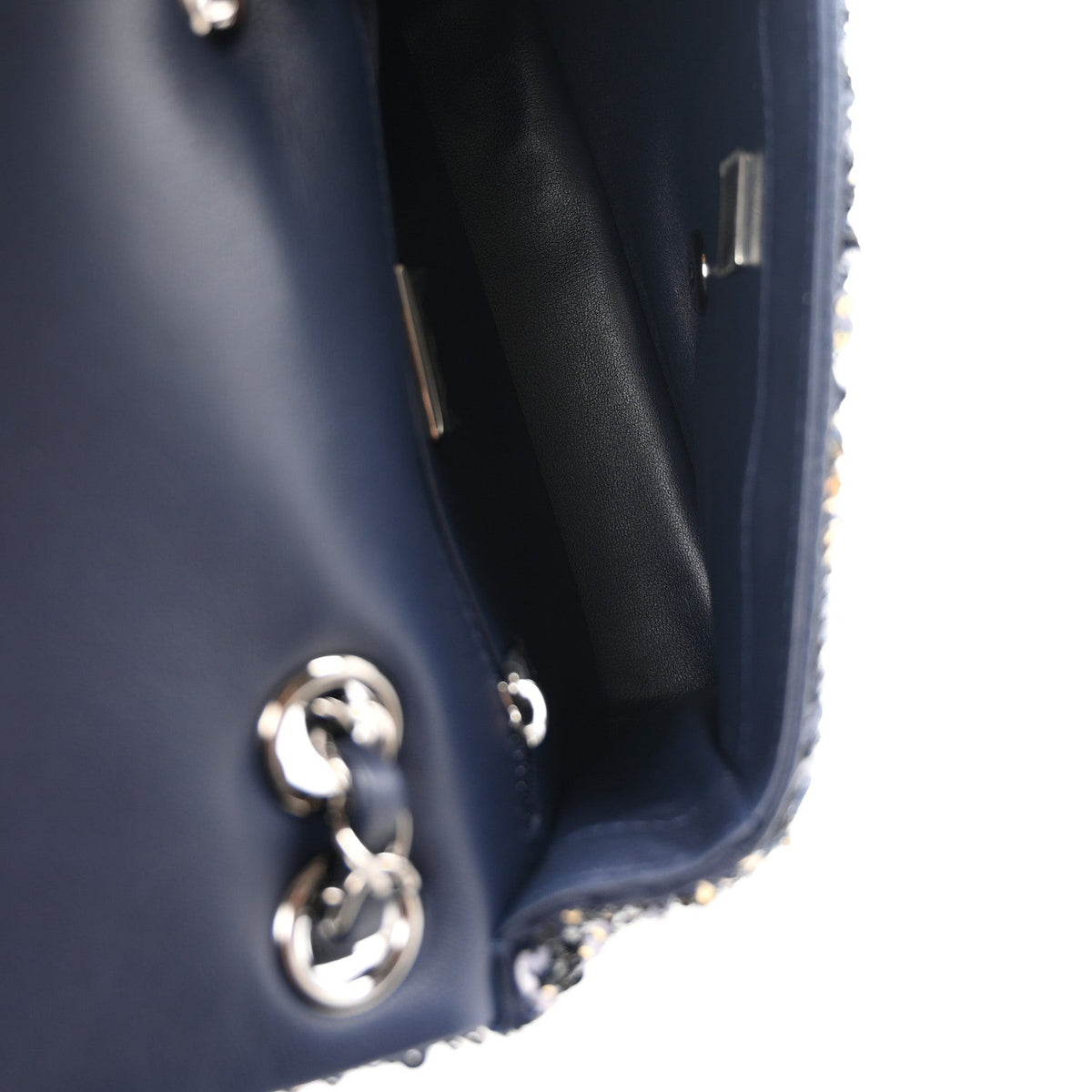 Sequin Mini Rectangular Flap Blue Black Ruthenium
