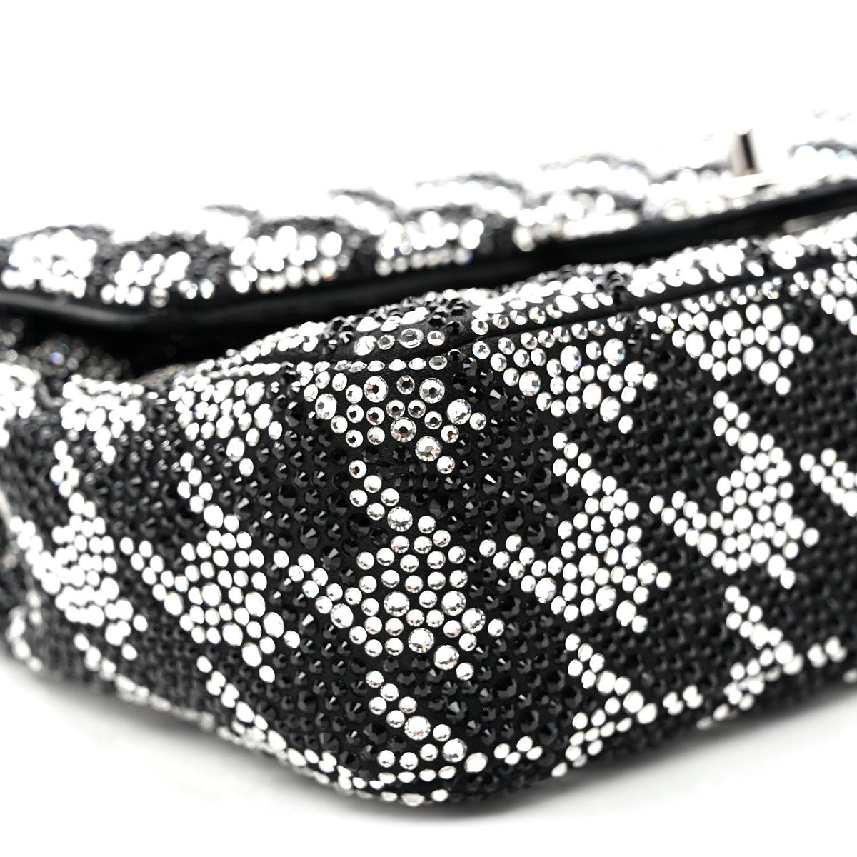 Satin Crystal Diamante Houndstooth Small Flap Black
