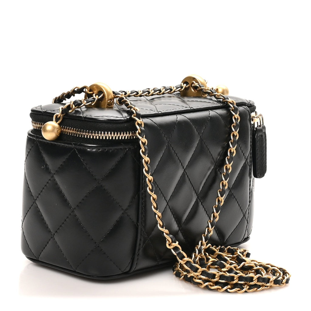 Calfskin Quilted Perfect Fit Vanity Case With Chain Black