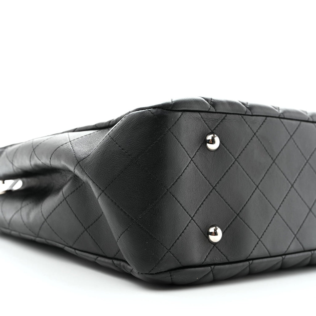 Calfskin Quilted Large Classic Shopping Tote  Black